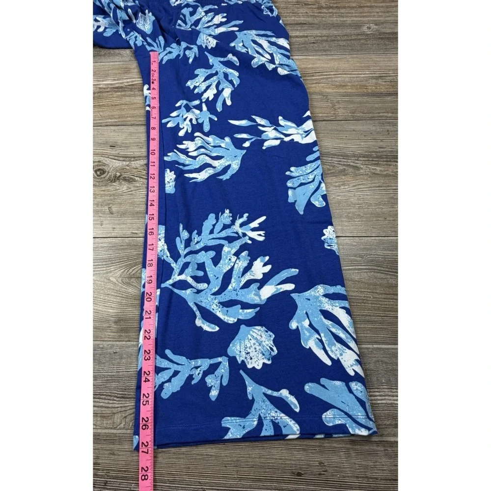 D&Co. BEACH Pants Women S Blue Tropical Floral Boho Beachy Coastal Summer Lounge